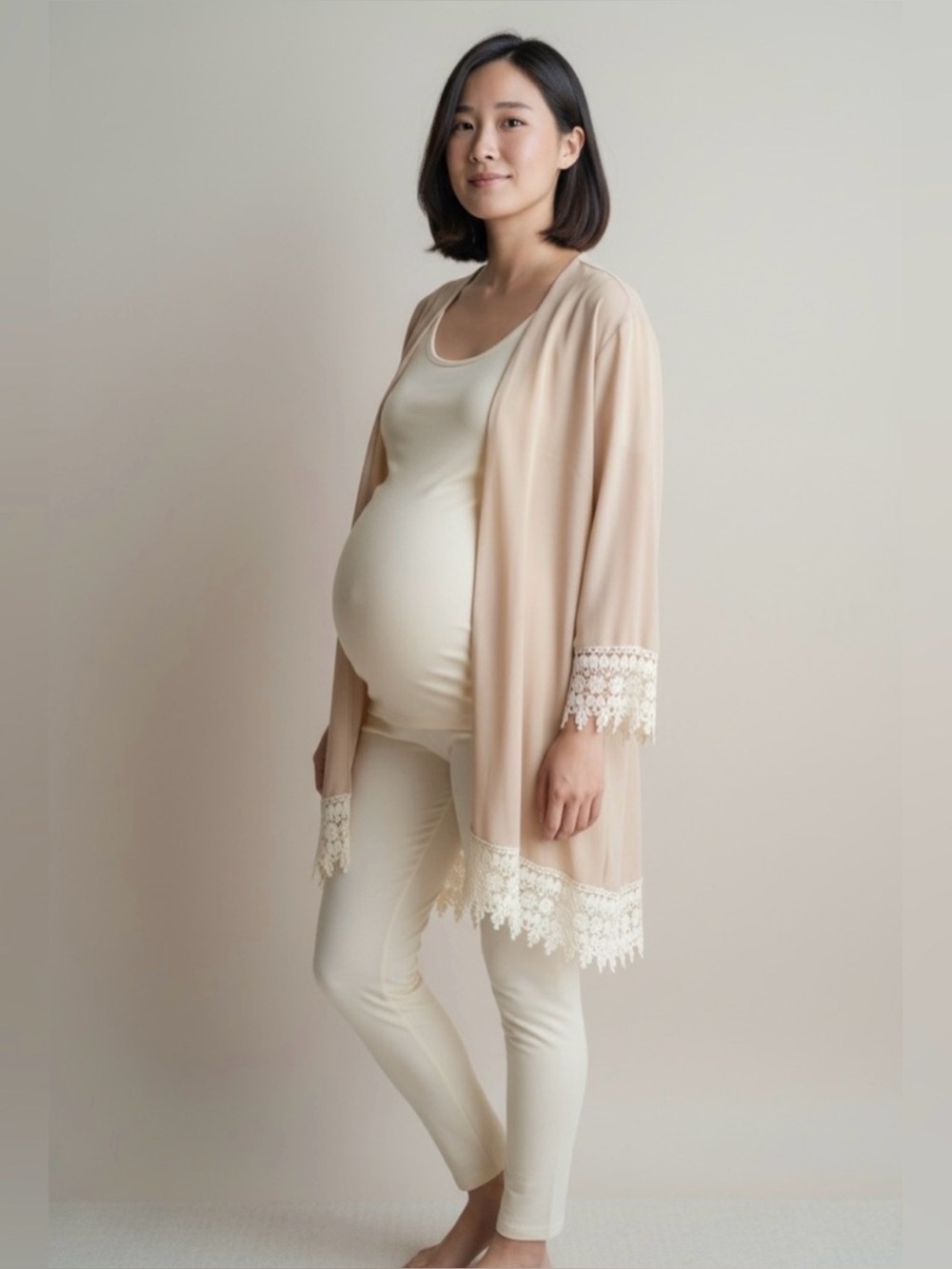 Pinkblush Crochet Hem Kimono // Beige // Small